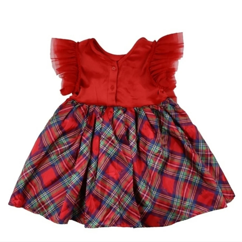 Barbie Toddler Girls Velvet Satin Plaid Fancy Layered Kids Tutu Dress Red